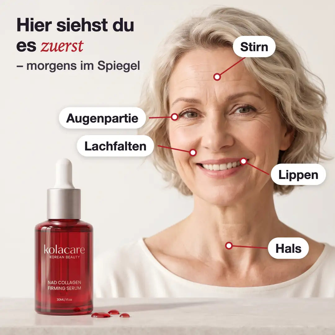 Hier siehst du es zuerst: Stirn, Augenpartie, Lachfalten, Lippen, Hals