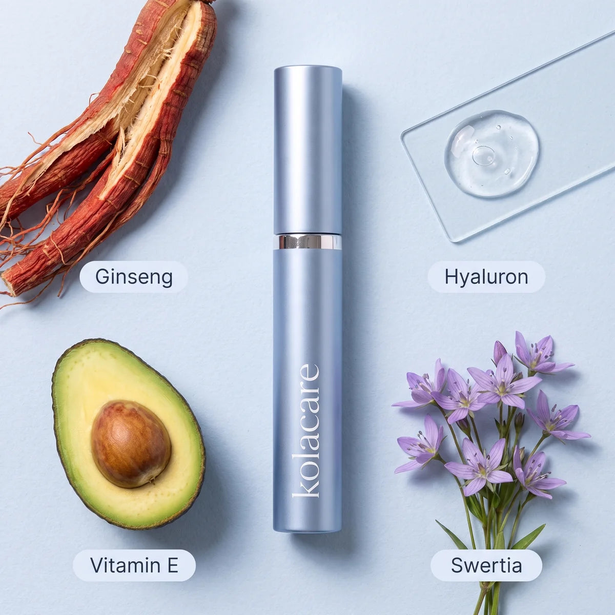 Kolacare-Tube mit vier Inhaltsstoffen: Ginseng, Hyaluronsäure, Vitamin E, Swertia