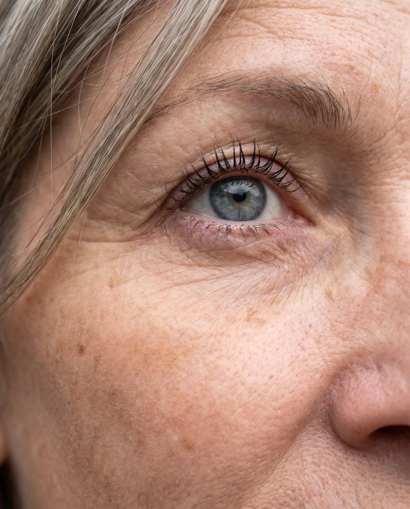Gehobene Wimpern, wacher Blick